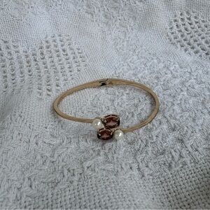 Ralph Lauren Gold-Tone Pearl & Smoky Crystal Open Bangle Bracelet